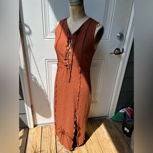 Wild Fable Burnt-Orange Sleeveless V-Neck Sheath Midi Dress with slit